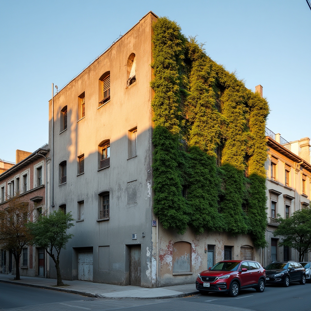 Building party wall before and after aesthetic treatment in an Argentine city block