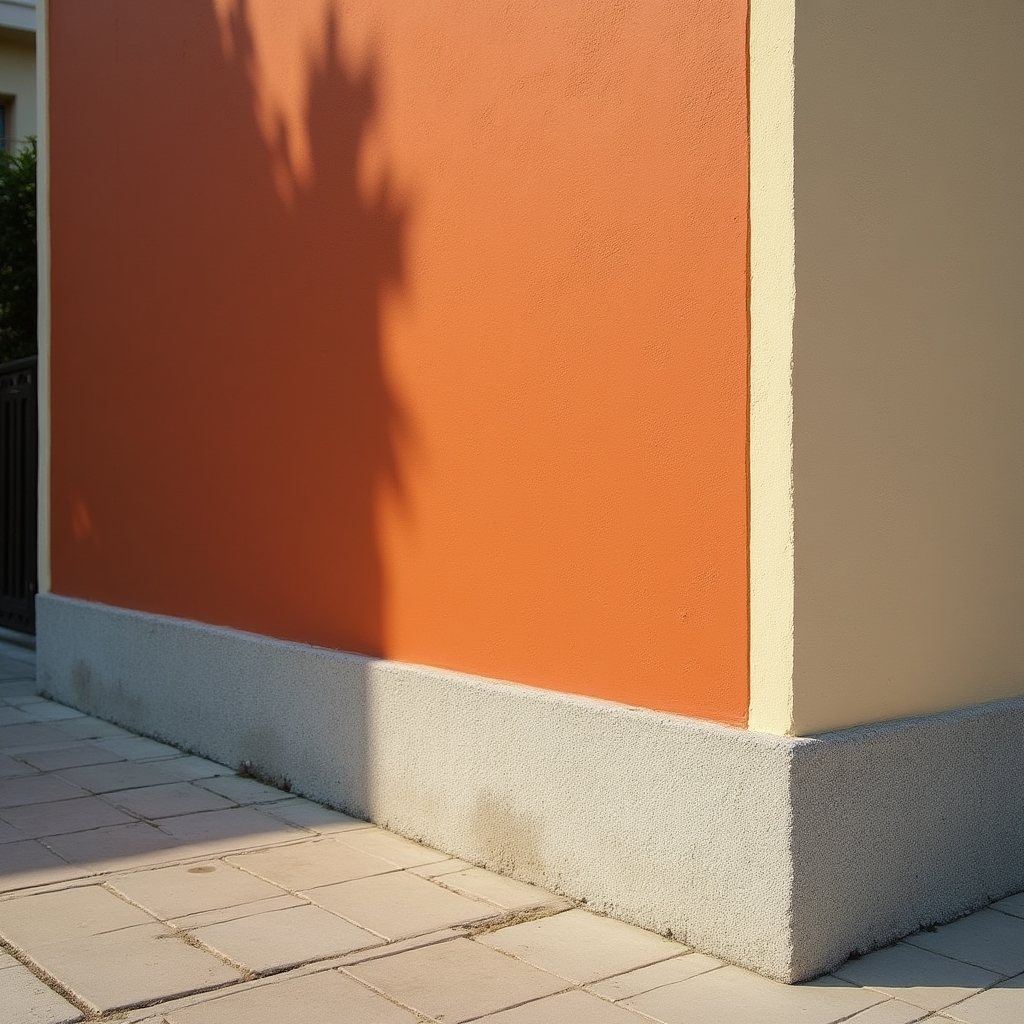 Application of elastomeric waterproof paint on a building party wall showing smooth coverage and moisture protection in an Argentine urban setting